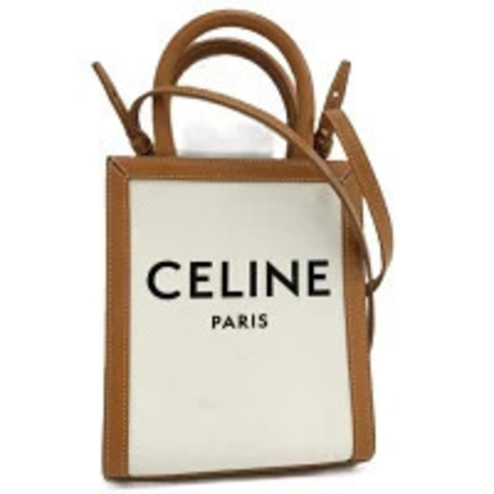 Celine Shoulder Bag Vertical Cabas White Camel Brown